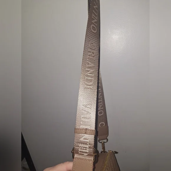 Valentino Orlandi Taupe Quilted Crossbody with Gold V Accent - Picture 7 of 8